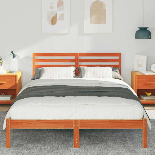 VidaXL vidaXL Bed Frame with Headboard Wax Brown 140 x 220 cm Solid Pine Wood 1