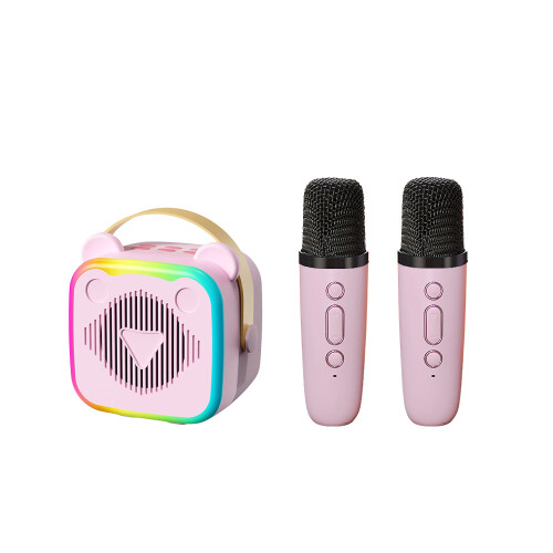 Mini macchina per karaoke con 2 microfoni wireless, Bluetooth 5.3, effetti vocali e luci LED, regalo ideale per bambini