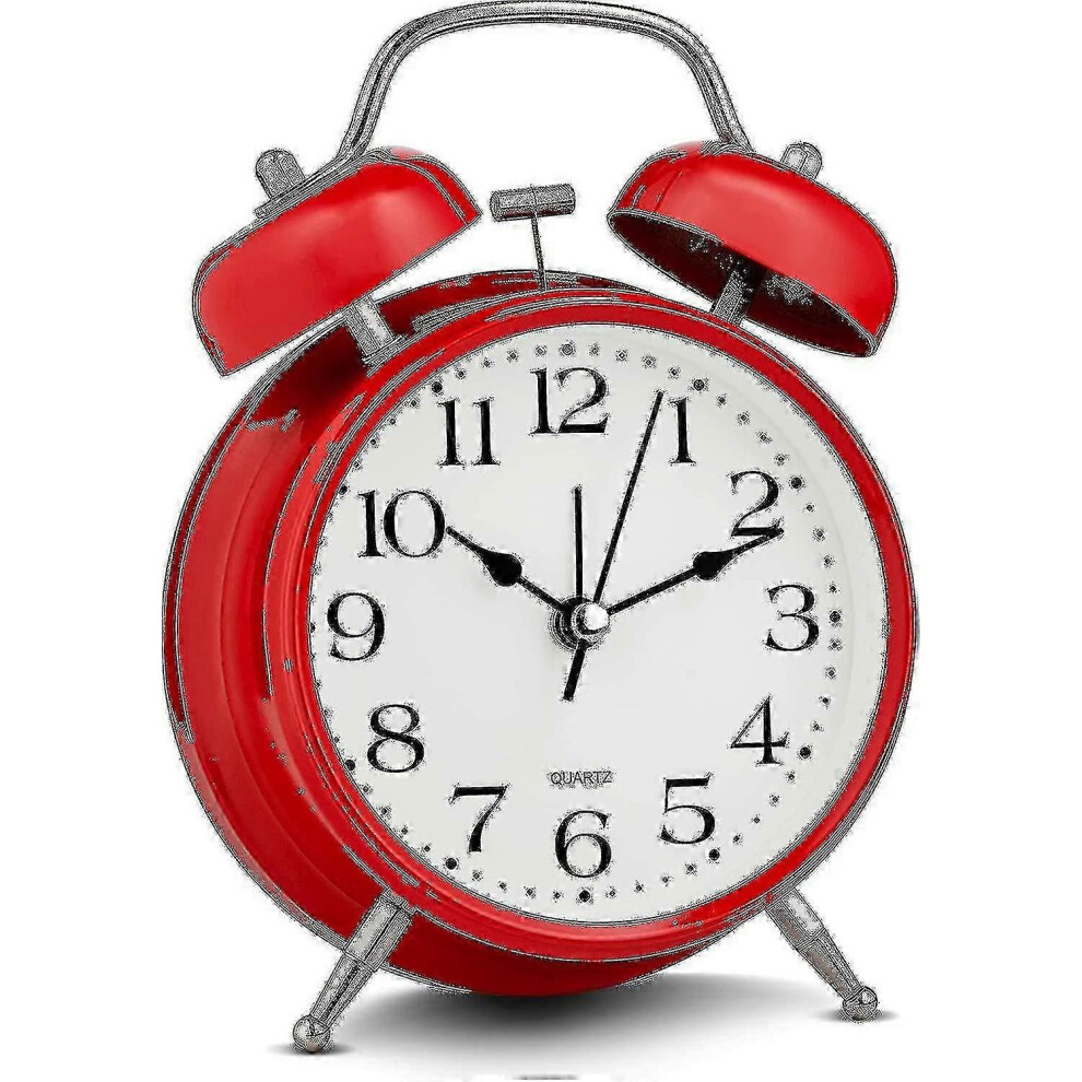 Analog Alarm Clock with Extra Loud Twin Bells, Retro White, Silent Sweep Movement for Bedroom