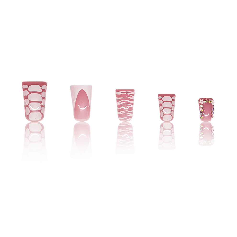 Dcph-Clothing Pink Duckbill Press-On Nails With White Print