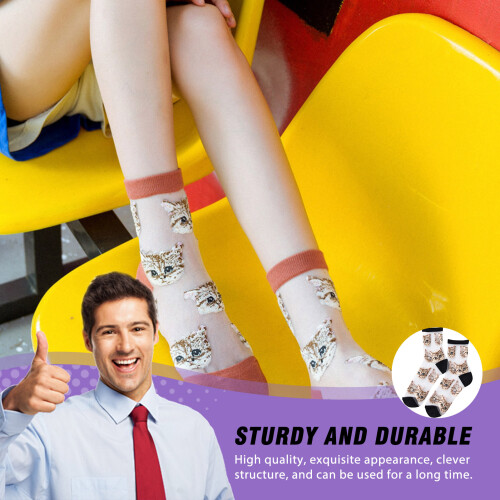 Cat Print Sheer Socks for Women