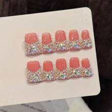 (604 Short Duck, XS) Glitter Rhinestone False Nails 10pcs
