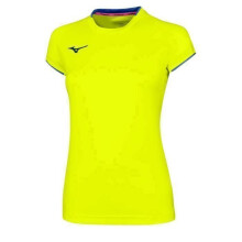 Camiseta de running mujer Mizuno Core - Amarillo flúor/azul real - Mangas cortas - Transpirable