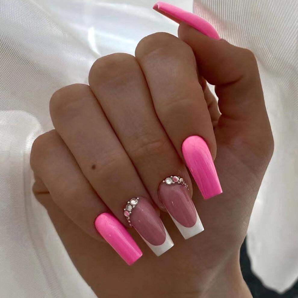 Phui-Pet-Supplies (Jelly Glue Model) Hot Pink Square Fake Nails - Chip & Smudge Proof