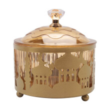 Ramadan Trays with Lid - Metal Gold Eid Mubarak Tray Ramadan Plate Candy Dish Food Storage Container Cookie Trinket Box