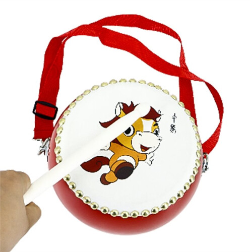 Tambor Chinês Infantil de 7 Polegadas, Tambor de Mão de Madeira com Alça de Transporte e Baquetas, Instrumento de Percussão Tradicional Chinês 1