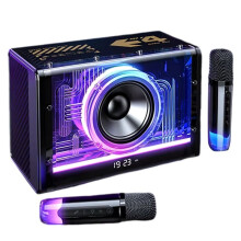 Karaoke Machine for Adults Kids with Two Wireless Microphones, Portable Speaker with LED Lights for Party