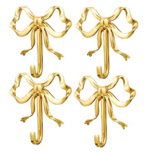 4 Pcs Valentine'S Day Wall Decor Gold Bow Knot Hooks Brass Bow Wall Door Hanger Towel Hooks Brass Coat Hanger Holder