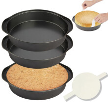 8 Inch Round Cake Pan, Nonstick Cake Pans with 100 PCS Parchment Paper, Carbon Steel Cake Baking Pans with Handle