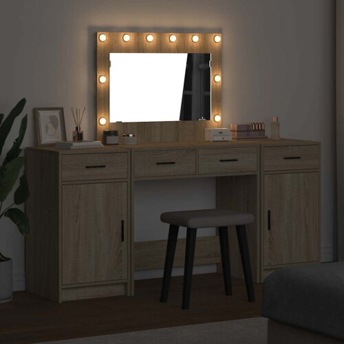 VidaXL vidaXL Dressing Table with Mirror Lights 3 pcs Brown Engineered Wood 2