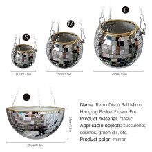 Disco Planter Shape Hanging Vase Flower Planter Pots with Drainage Mirror Hanging Basket Room Garden Decoration-XL