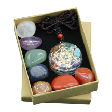 Sju Chakra Set Natural Aura Mixed Crystal Heminredning Healing Polerad ÄDelsten Collection Amuletthalsband