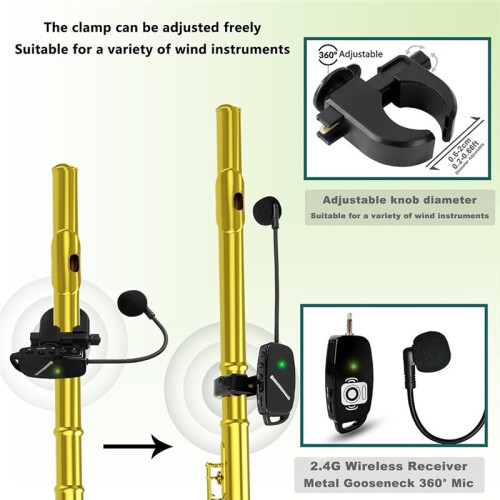 Wireless Flute Microphone for Instrument System 2.4G Cordless Professional Mic Receiver and Transmitter 50m Range 2