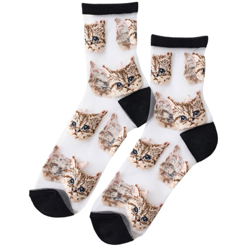 Cat Print Sheer Socks for Women 1