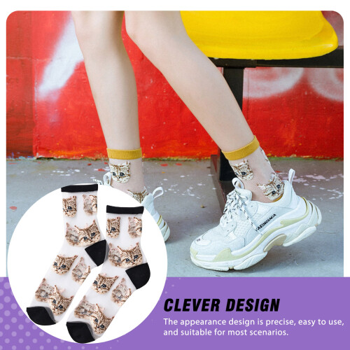 Cat Print Sheer Socks for Women 2