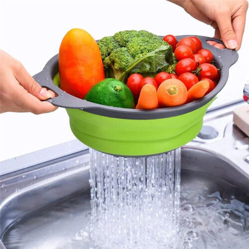 2pcs Foldable Strainer Fruit Vegetable Washing Basket Colander Dish Drainer Silicon Colander Drainer Kitchen Gadgets 1
