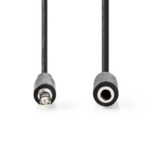 Cable de audio estéreo | Macho de 3,5 mm | Hembra de 3,5 mm | Niquelado | 3,00 metros | Redondo | Negro | Caja