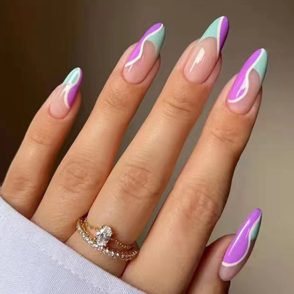 Hue-Grain Purple Wavy Fake Nails - Durable & Splitting-Free