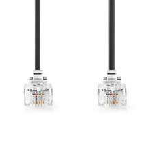 Cables de telecomunicaciones | RJ11 macho | RJ11 macho | 2,00 metros | Diseño de cable: Plano | Chapado: Chapado en oro | Tipo de cable: RJ11 | Negro
