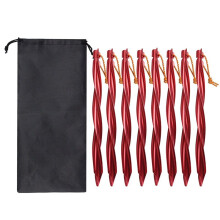 8 X 25cm Utomhustältpinnar Slipade Spikar med Förvaringsväska Vindtät Spik Campingtillbehör Tältfäste Röd