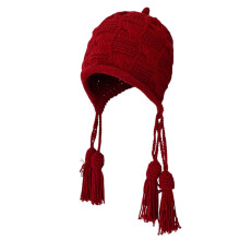 Elegant gebreide muts met lange franjes, comfortabel en-Rood