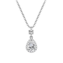 Silver Teardrop Zircon Pendant Necklace, Minimalist Sparkling Daily Jewellery