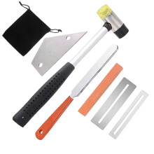 Guitar Luthier Tool Kit Include Fret Rubber Hammer, Guitar Fret Crowning File, Fret Rocker Leveling, 2 Pcs Fingerboard Guards Protectors and Grinding