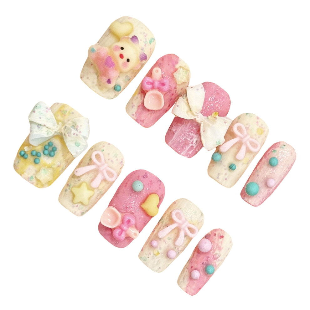 Zhouq-Outdoors (S) 10Pcs Cartoon Fake Nails, Unbreakable & Easy Wear