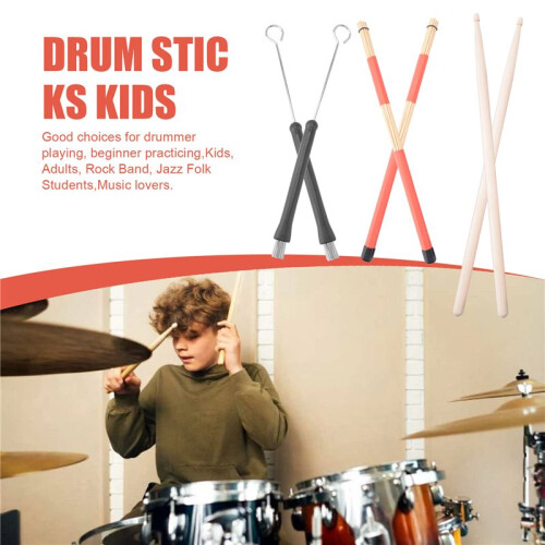 Drum Sticks Set,5A Maple Wood Drum Sticks,Drum Rods Brushes,Retractable Drum Wire Brushes,Drum Dampeners with Bag 2