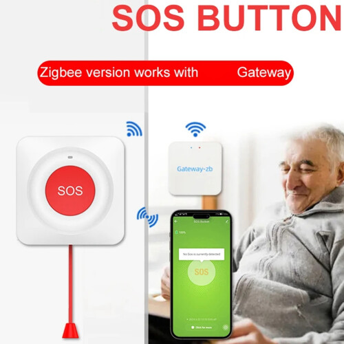 SOS Button Wireless Caregiver Pager Alert Transmitter Emergency Call Button for Kid Elderly Patient Zigbee 2