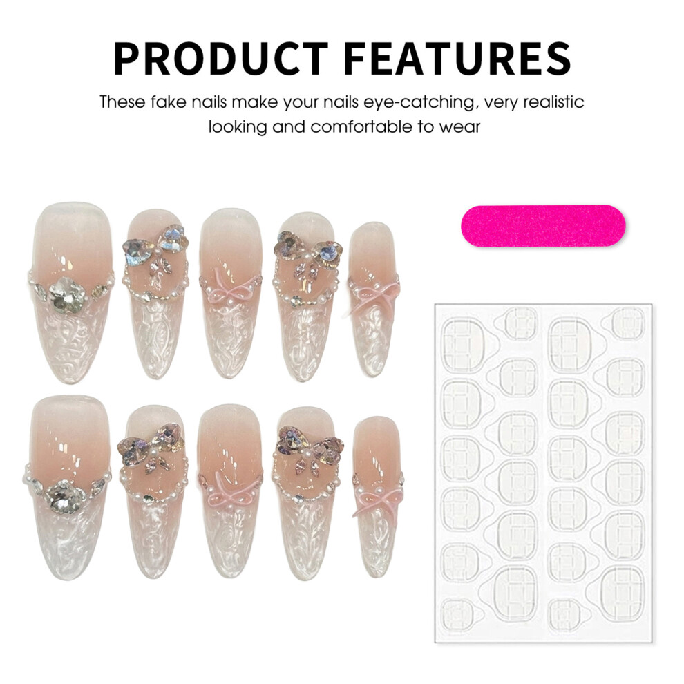 Roc-Electron (Xs) 10Pcs French Manicure Fake Nails With Rhinestones