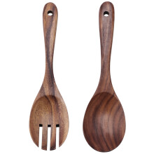 Wood Acacia Salad Servers for Nonstick Cookware Kitchen Wooden Baking Salad Making Server,2 Pieces