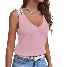 Mouwloos vest voor dames, casual kanten patchwork-Roze XXXL