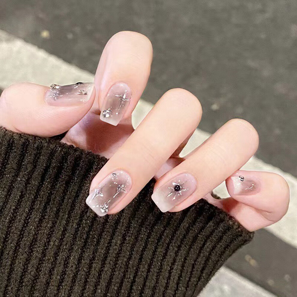 Hue-Grain Glossy Star Print Fake Nails For Women Party