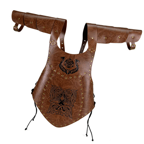 Gothic Larp Kostümteil Cape Weste aus Kunstleder mit-Braun 07
