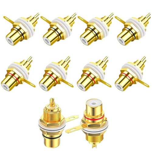 40Pcs RCA Female Jack Plated Rca Connector Gold Panel Mount Chassis Audio Socket Plug Bulkhead with Nut Solder Cup 2