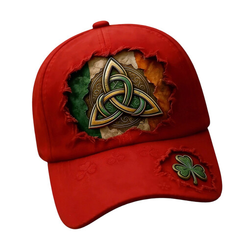 Festive Patricks Day Cap With Printed Cloverleaf Durable-Red