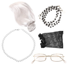 Verkleedset Oud Damespruik Met Bril En Sieraden