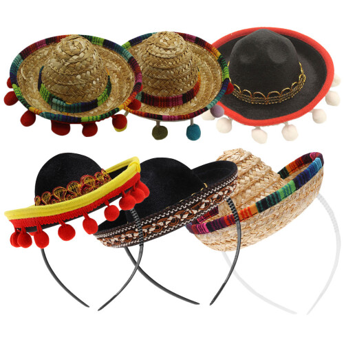 6St Polyester Mexicaanse Sombrero Hoofddeksels Voor Feestdecor