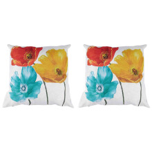Capa de Almofada Decorativa 2X Linho Quadrado Decorativo Capa de Almofada Linda Tricolor Vermelho Amarelo Azul Papoula Flores