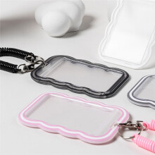 4PCS Wave Transparent Card Holder with Lanyard for Bus Card Protection Cover, Meal Card Cover, Student ID Cover