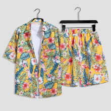(Style C,L)Youthful Summer Hawaiian Beachwear Set With Print Design And Tech Surfing For