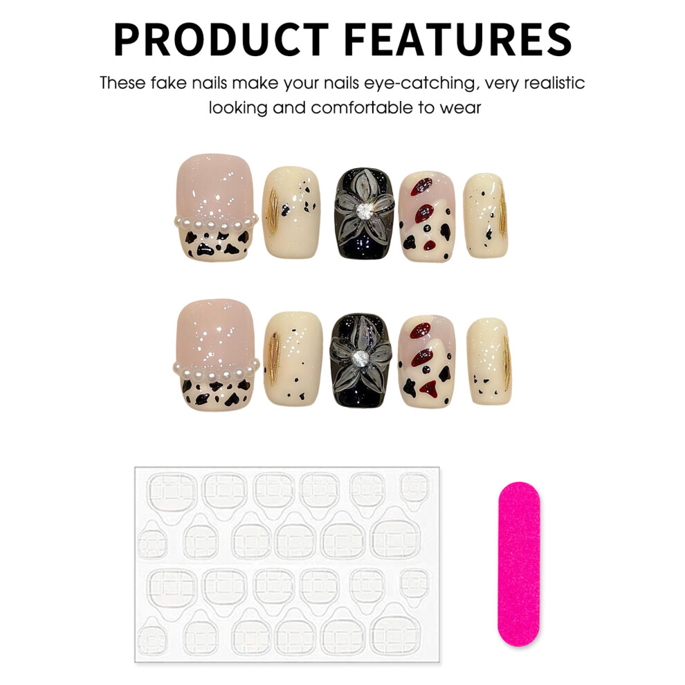 Dcph-Clothing (Xs) Flower Press-On Nails, Glossy Square Tips