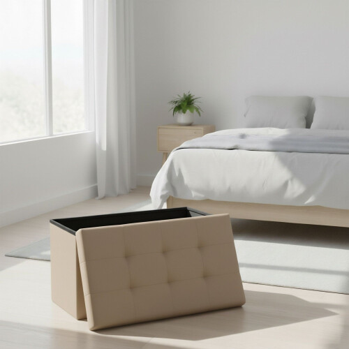 Foldable Faux Leather Storage Bench - Seats Two 2