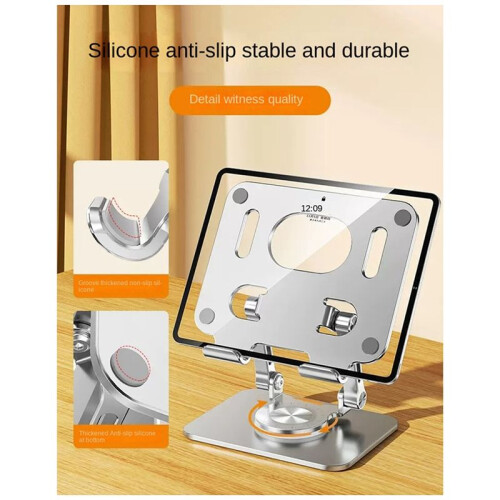 360 Rotation Tablet Holder Stand Height Adjustable Folding  Desk Stand Grey 2