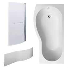 B Shape 1700x900 Left Hand Bath Set - Front Panel, Screen with Towel Rail - Chrome