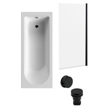 Round Single Ended 1700x700 Bath Set - Leg Set, Black Screen & Black Waste