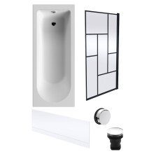 Round Single Ended 1700x700 Bath Set - Front Bath Panel & Black Abstract Framed Screen & Chrome Waste