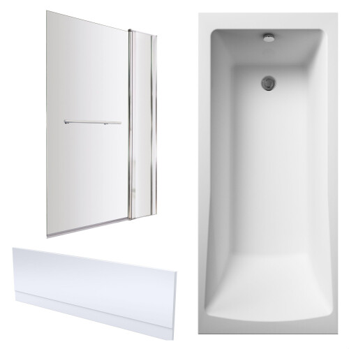 Balterley Square Single Ended 1700x700 Shower Bath Set - Front Panel, Square Bath Screen with Fixed Panel - Chrome