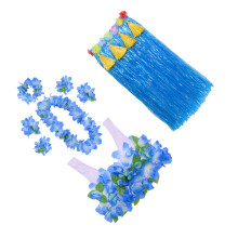 1Set Groene Gras Met Blauwe Bloemenkrans Hawaïse Feest Outfit